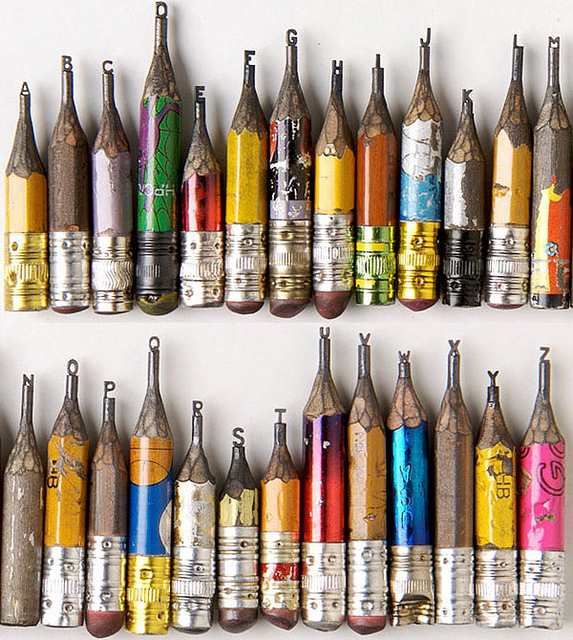 Dalton Ghetti tiny pencils with tiny letters affixed to their leads